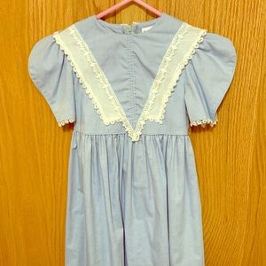 Blue cotton and lace trim dress